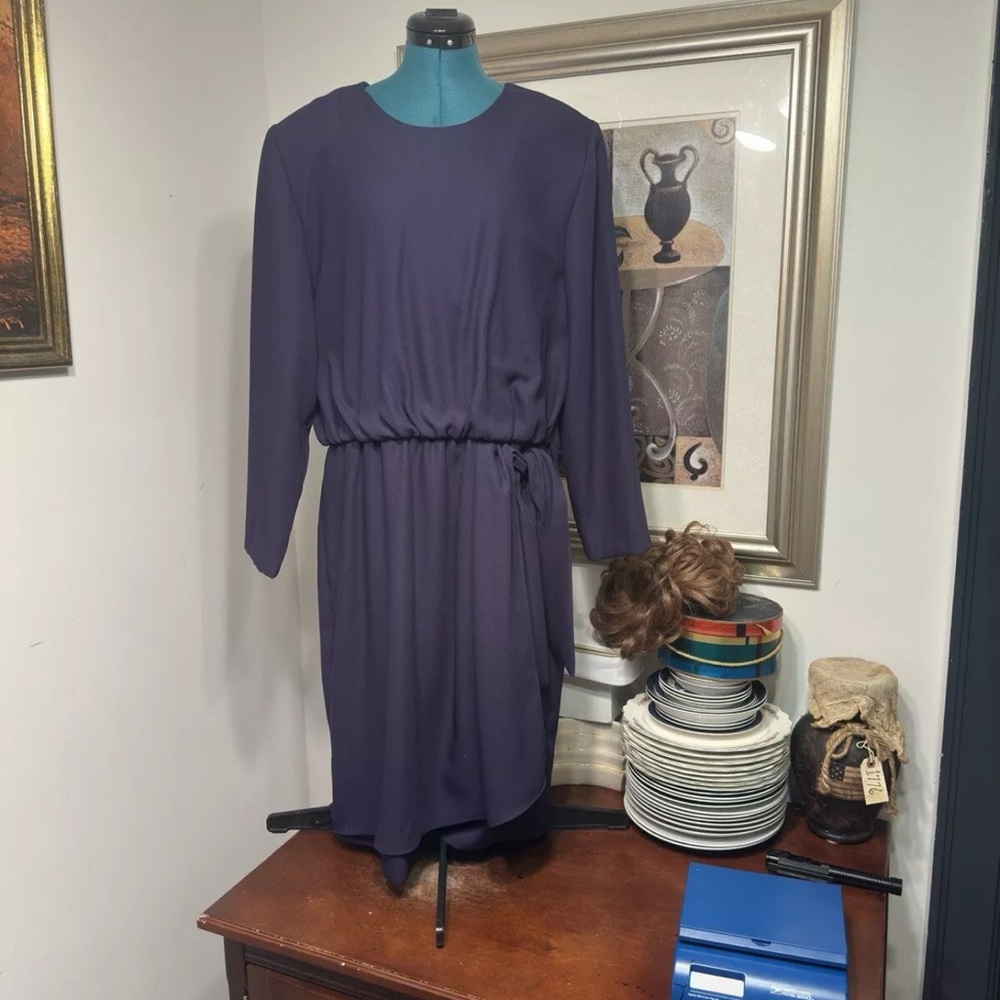 J. Stevens By Carol Escritor Purple Faux Wrap Long Sleeve Dress Size 20